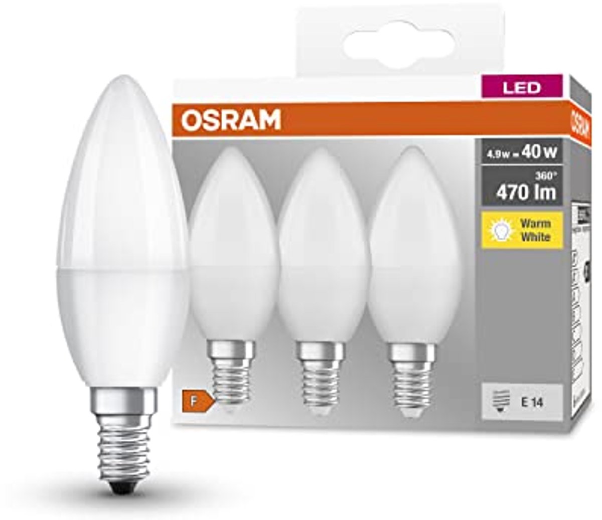 E14 40W LED-lamp - Warm Wit - 4.9W Equivalent Pak van 3