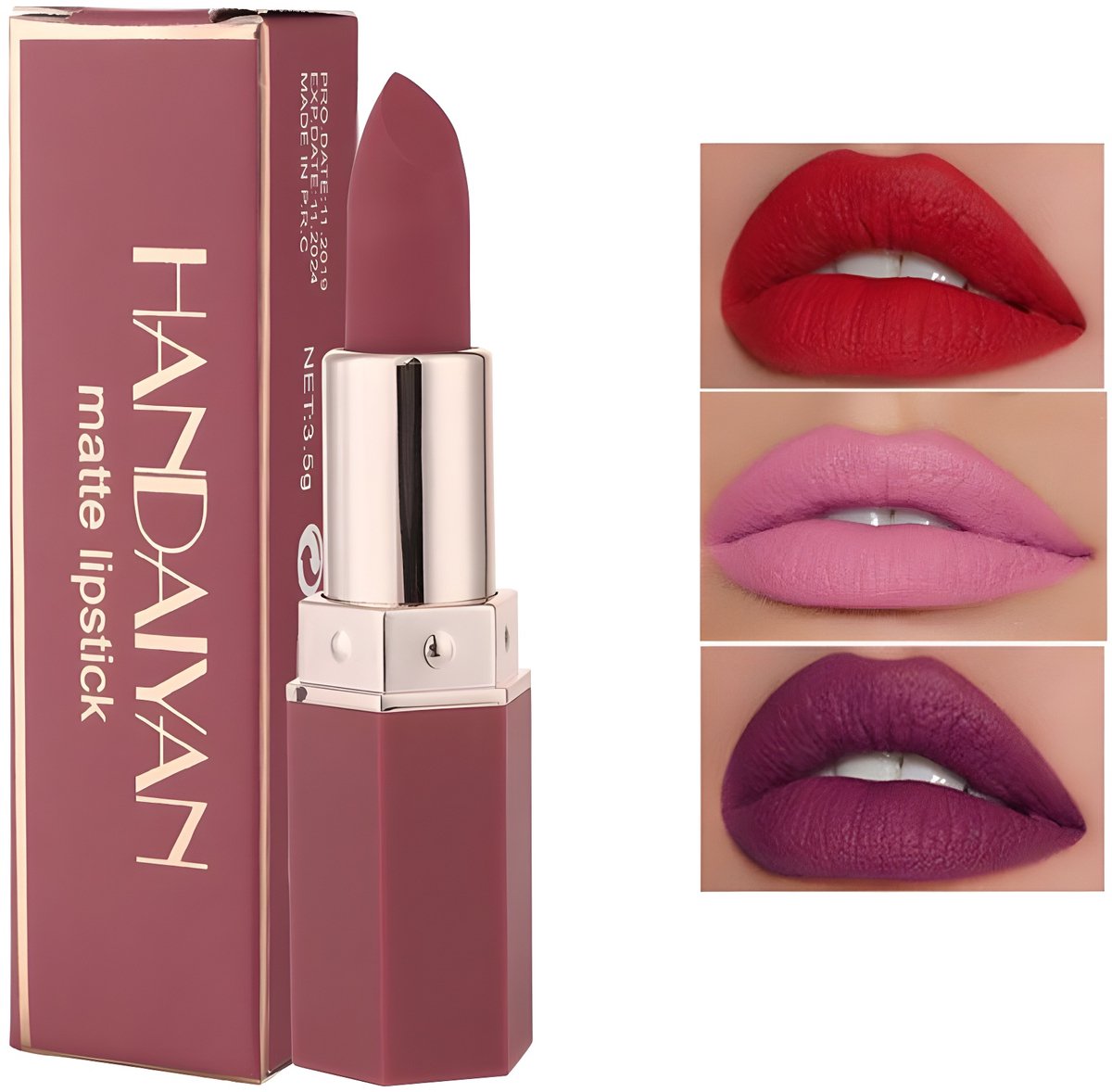 Handaiyan | Lipstick Matte - Set van 3 Kleuren - Lippenstift - Langhoudend - Make Up | Lipstick | Lippenstift Helder Rood Scarlet #04 | Barbie Pink / Barbie Roze #02 | Donker Paars /Plum #06 - Longlasting - Een stralende, intense lipstick 3x stuks