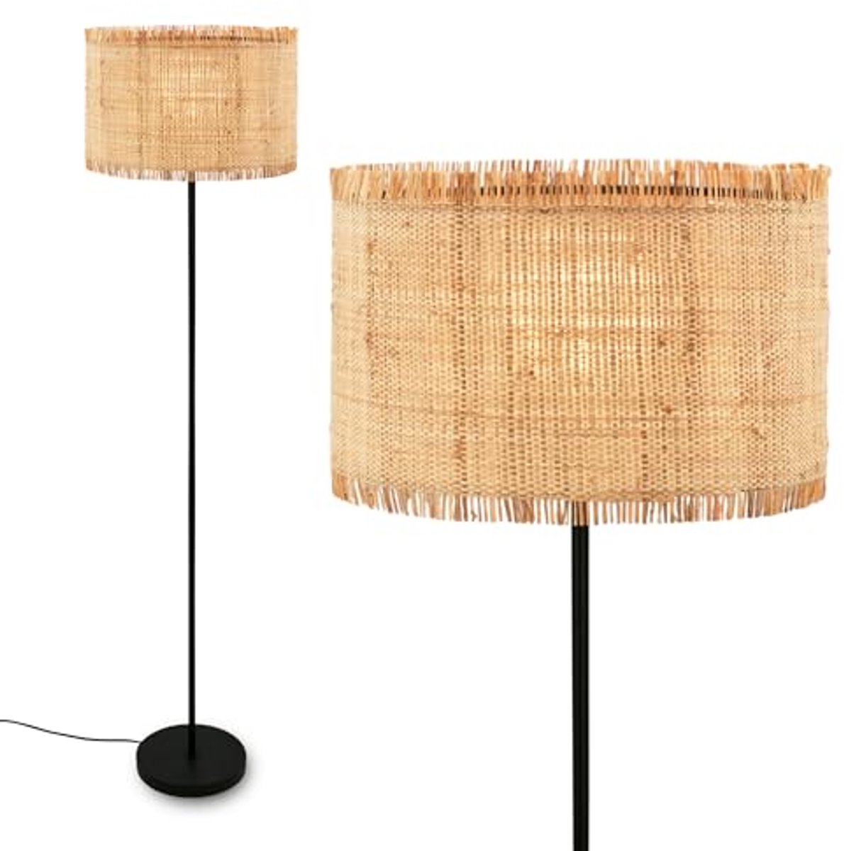 Vloerlamp met strohoed - Boho stijl, leeslamp, decoratieve lamp, E27 fitting, maximaal 10 