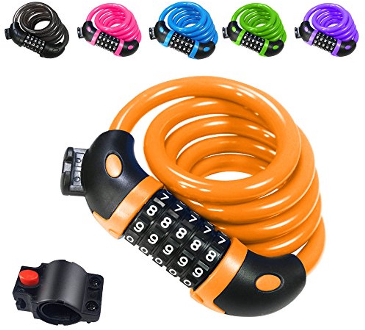 Fietsslot met 5-Cijferige Code en 120 cm Kabel, Hoog Veiligheidsniveau voor Fiets en Scooter