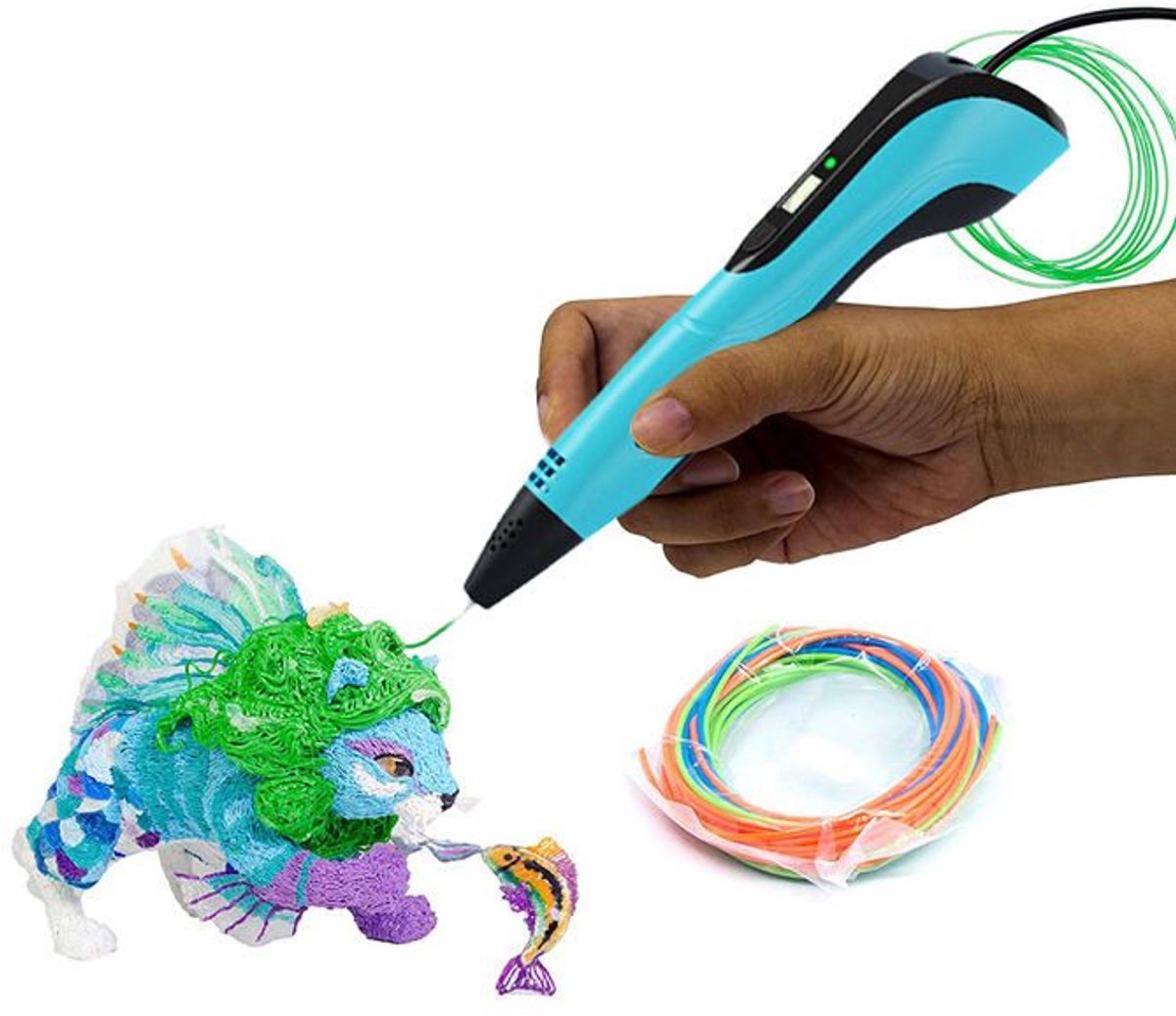3D-printpen met 3 PCL-filamenten DIY-cadeau en tekening blauw