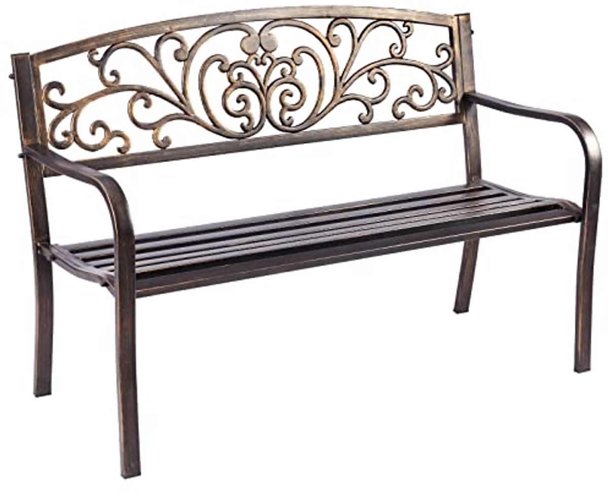 Twee-zits Tuinbank voor Balkon en Terras met Rugleuning en Armleuningen - Vintage Stijl (127 x 60 x 82 cm)
