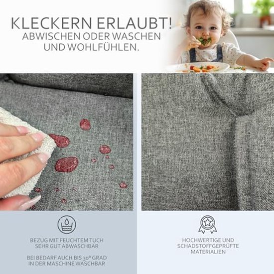 Vervangende hoes voor zitkussen en stoelverkleiner - Compatibel met Tripp Trapp kinderstoel - Grijs Rood Vogels van Ukje — afbeelding 5