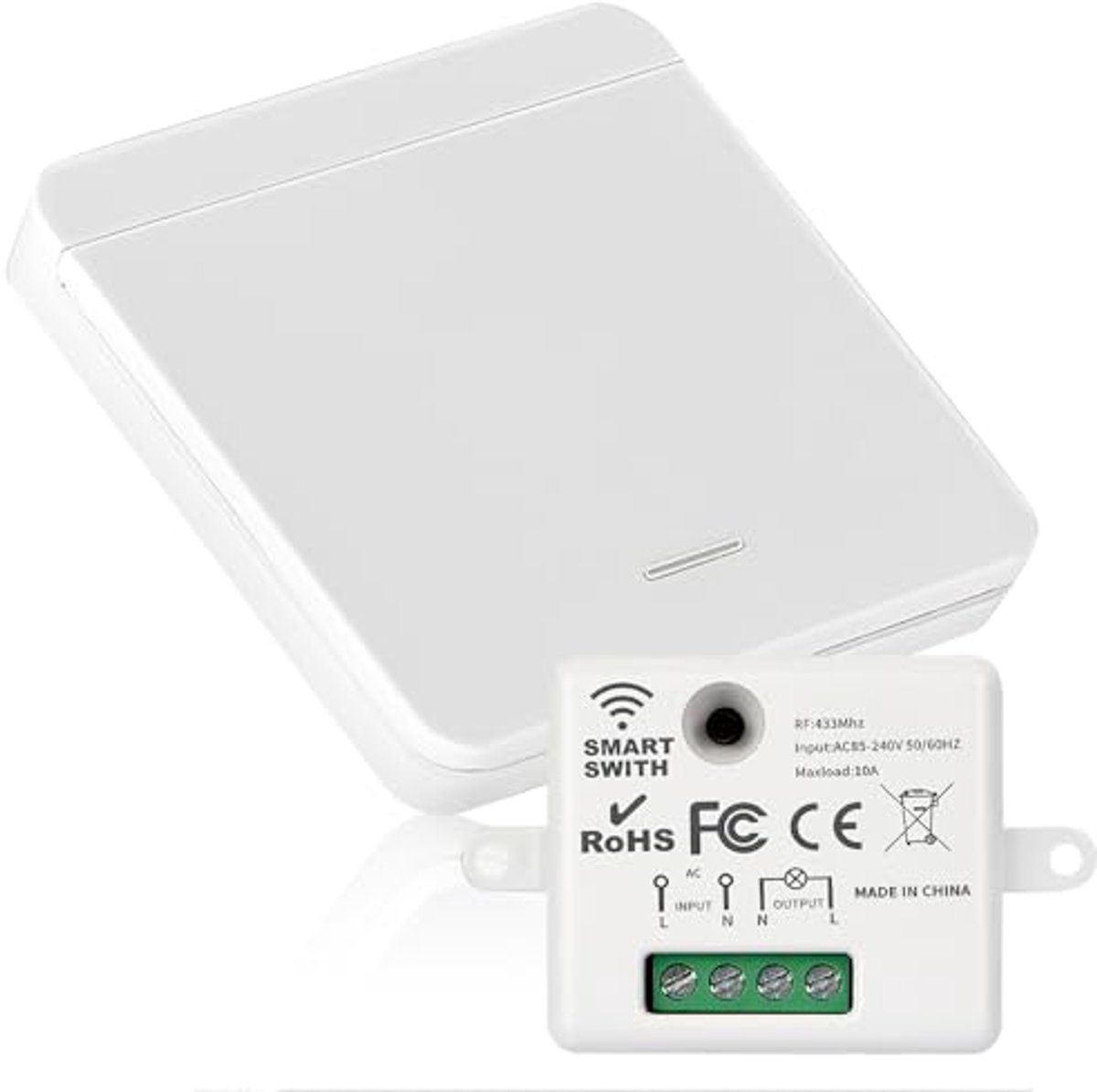 Draadloze Lichtschakelaar met Afstandsbediening, Eenvoudige Installatie, 240V, 10A Ontvanger, Waterdicht IP44, Tot 50m Bereik