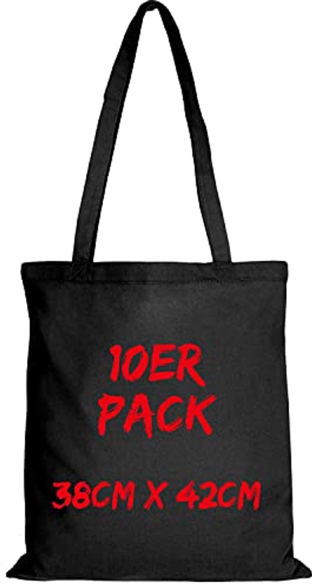 Katoenen tas met lange hengsels - verpakt per 10 - zwart - 38x42cm - duurzame boodschappentas