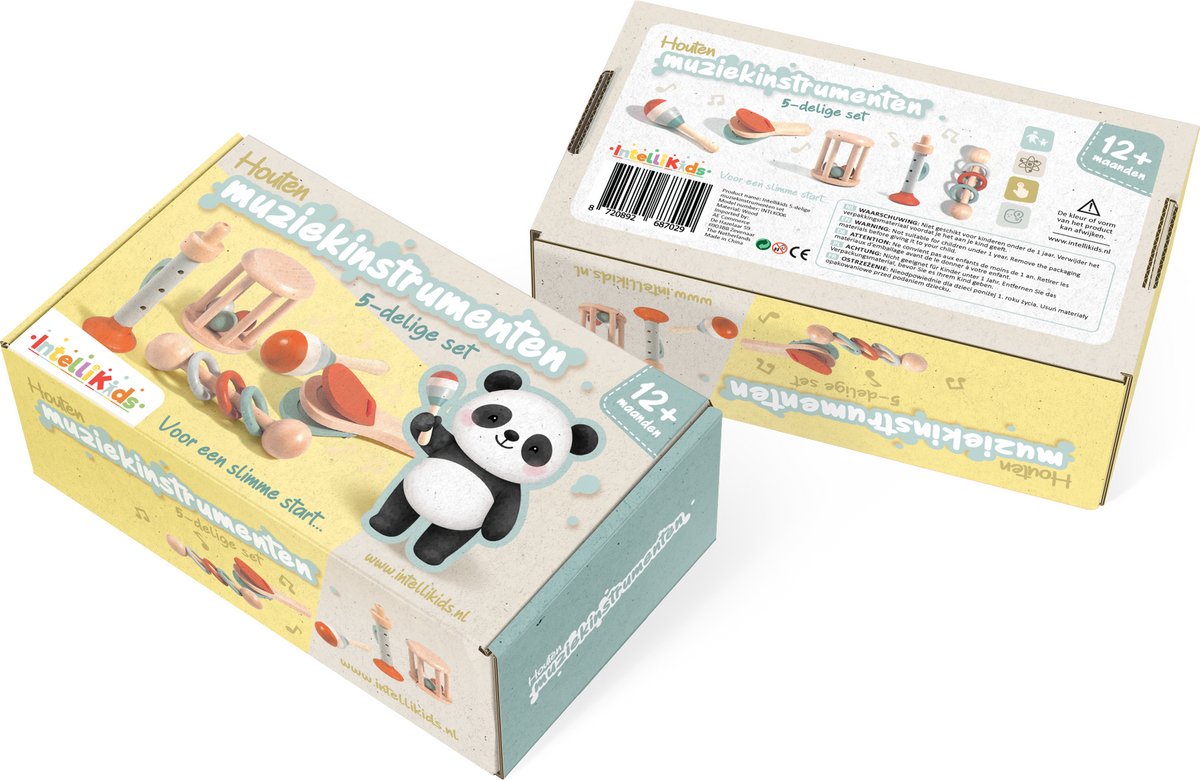 IntelliKids – Houten Muziekinstrumenten Set voor Kinderen | 5-delige Montessori Muziekset | Educatief Houten Speelgoed | Muziekspeelgoed Peuters & Kleuters — afbeelding 4