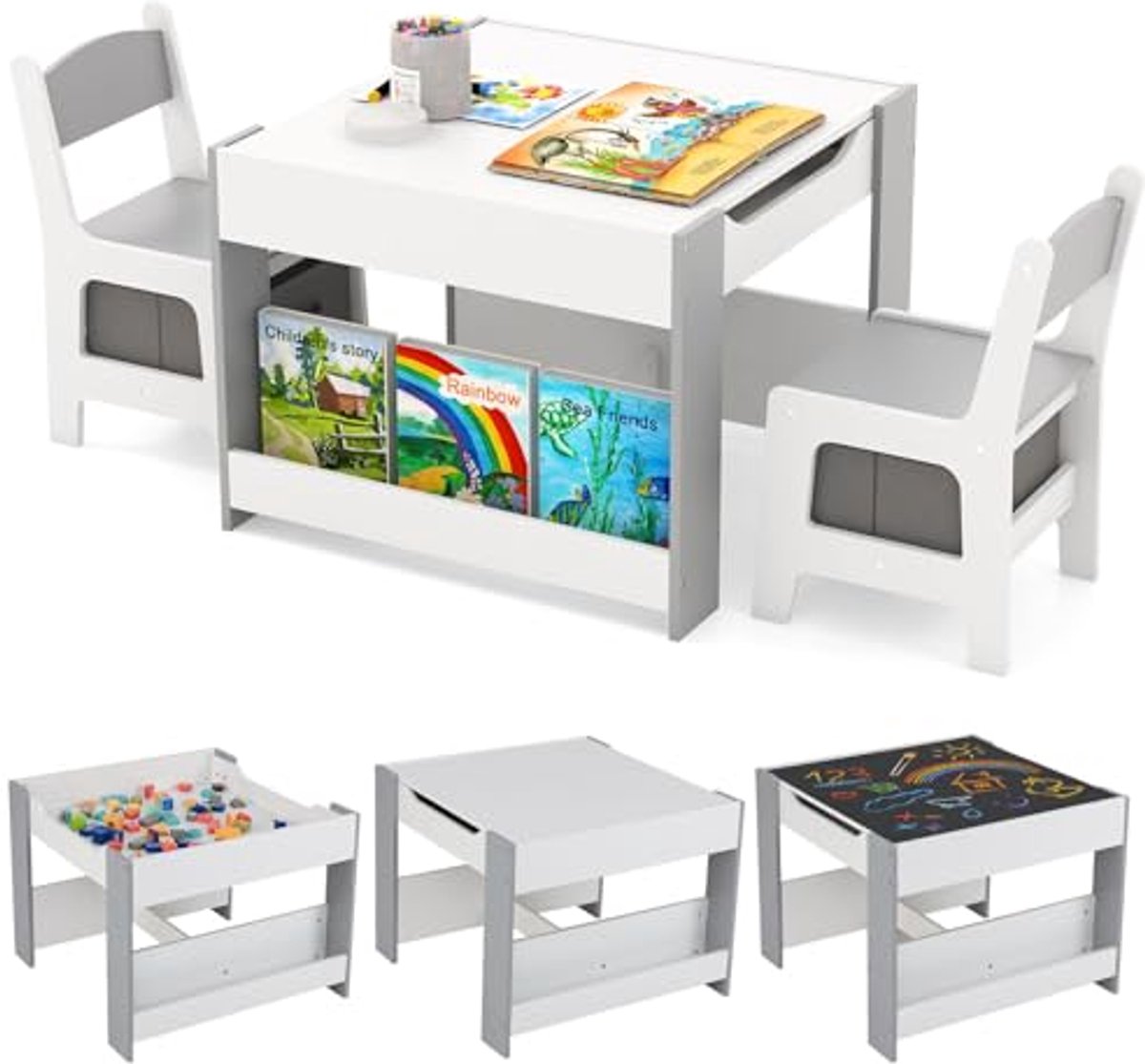 Multifunctionele Kindertafel met 2 Stoelen - 4-in-1 Activiteitstafel voor Kinderen