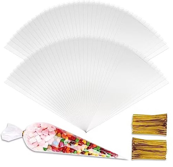 100 Stuks Transparante Cadeauzakjes 15x30 Cm – Met Metalen Bindbandjes, Foodproof En Ideaal Voor Feestjes