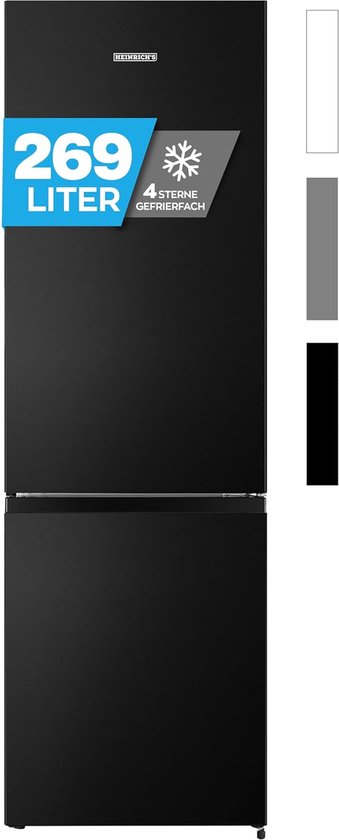 Heinrich´s HKS 3491 koelvriescombinatie zwart inox 269L (198L koel, 71L vries), stil 39 dB, energieklasse D
