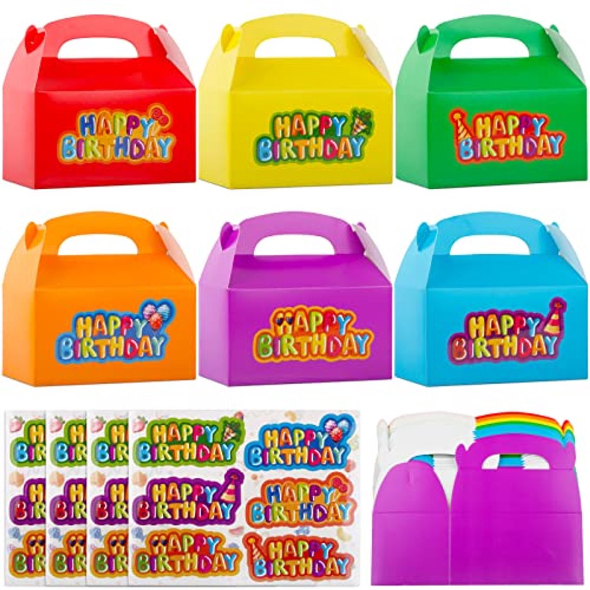 Set van 24 kleurrijke cadeaudozen met Happy Birthday stickers - Ideaal voor cadeauverpakking