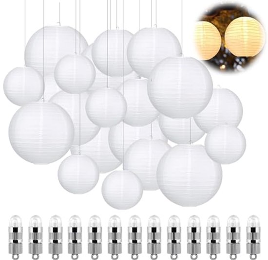 Encham 10 stuks papieren lantaarns, witte lampions met 10 stuks warmwitte mini-led-ballonnen, verlichting, papieren lantaarn, lampenkap voor bruiloft, feest, verjaardag, decoratie