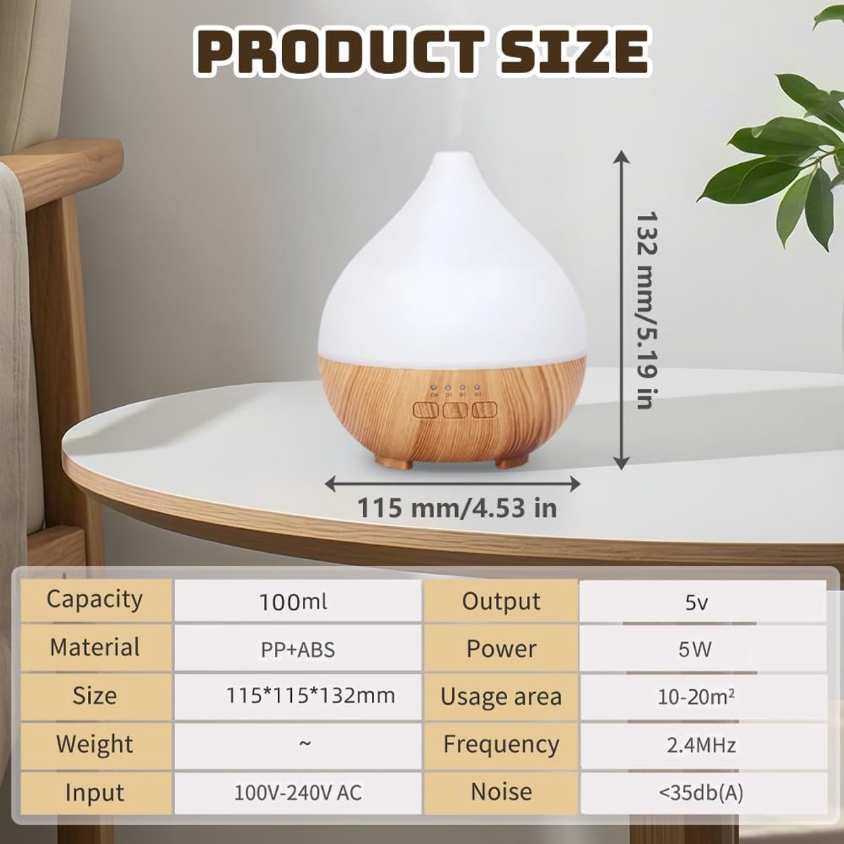 Aromadiffuser, 100 ml, ultrasone luchtbevochtiger, aromatherapie, oliediffuser, diffuser voor etherische oliën met 7-kleurig ledlicht en automatische uitschakelfunctie — cadeau in Wonen & Interieur - foto 5