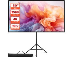 VEVOR Projectiescherm met Statief - 80 inch HD 4K - 16:9 Projectorscherm - Beamer Scherm met Draagtas - voor Thuisbioscoop / Vergaderruimte