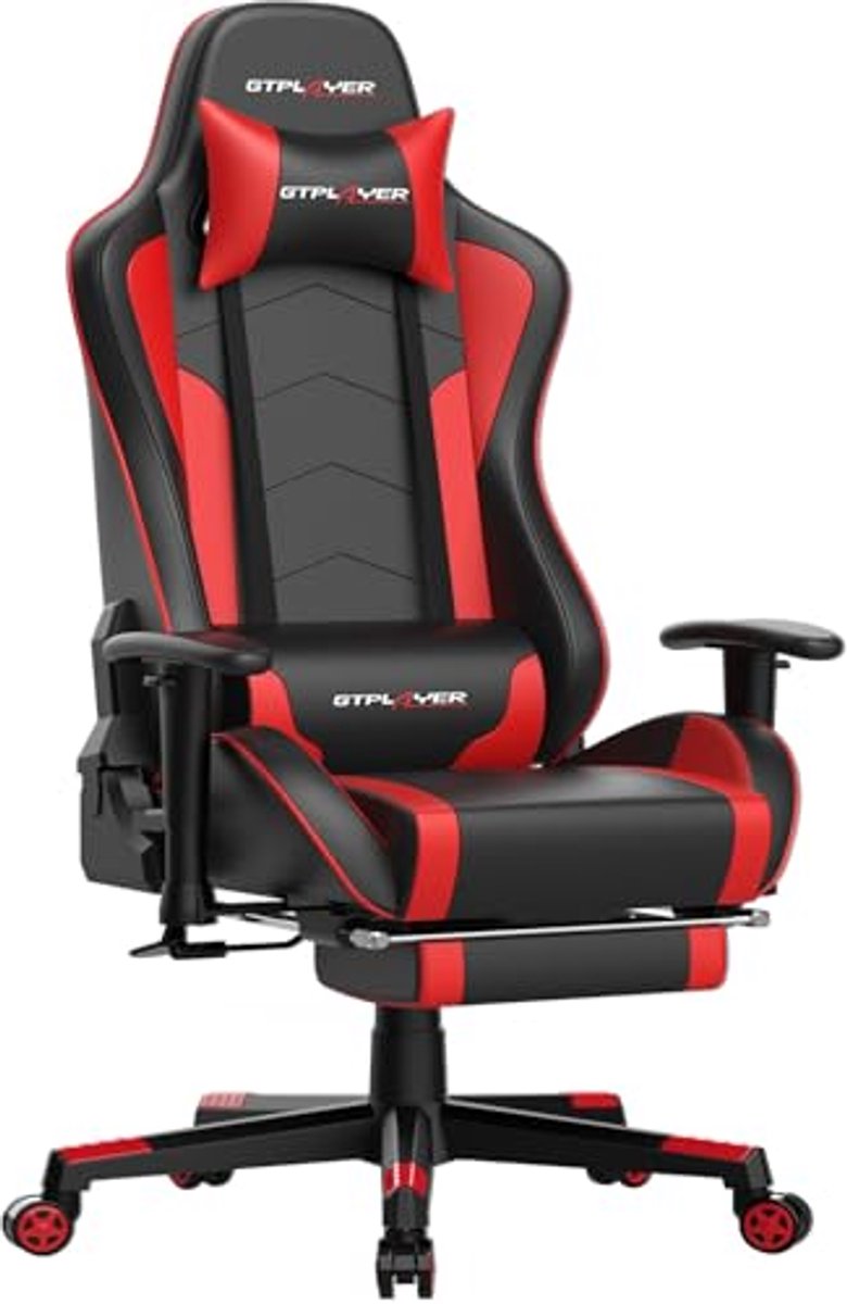 Gamingstoel met Bluetooth-luidspreker en Ergonomisch Ontwerp - Zwart-Rood