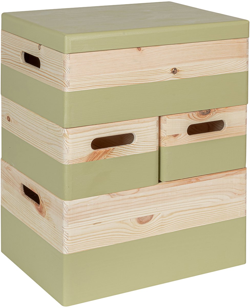 HAUDT® KIM Stapel Kist Set Pistache- 40 x 30 x 49 cm - 4 kistjes - losse deksel