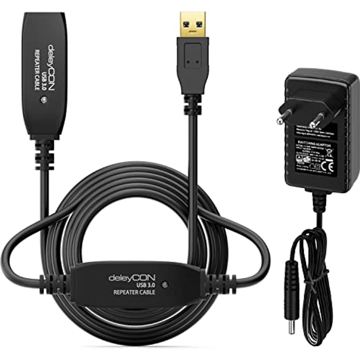 Image of Actieve USB 3.0 verlengkabel 15m met signaalversterker en voedingsadapter