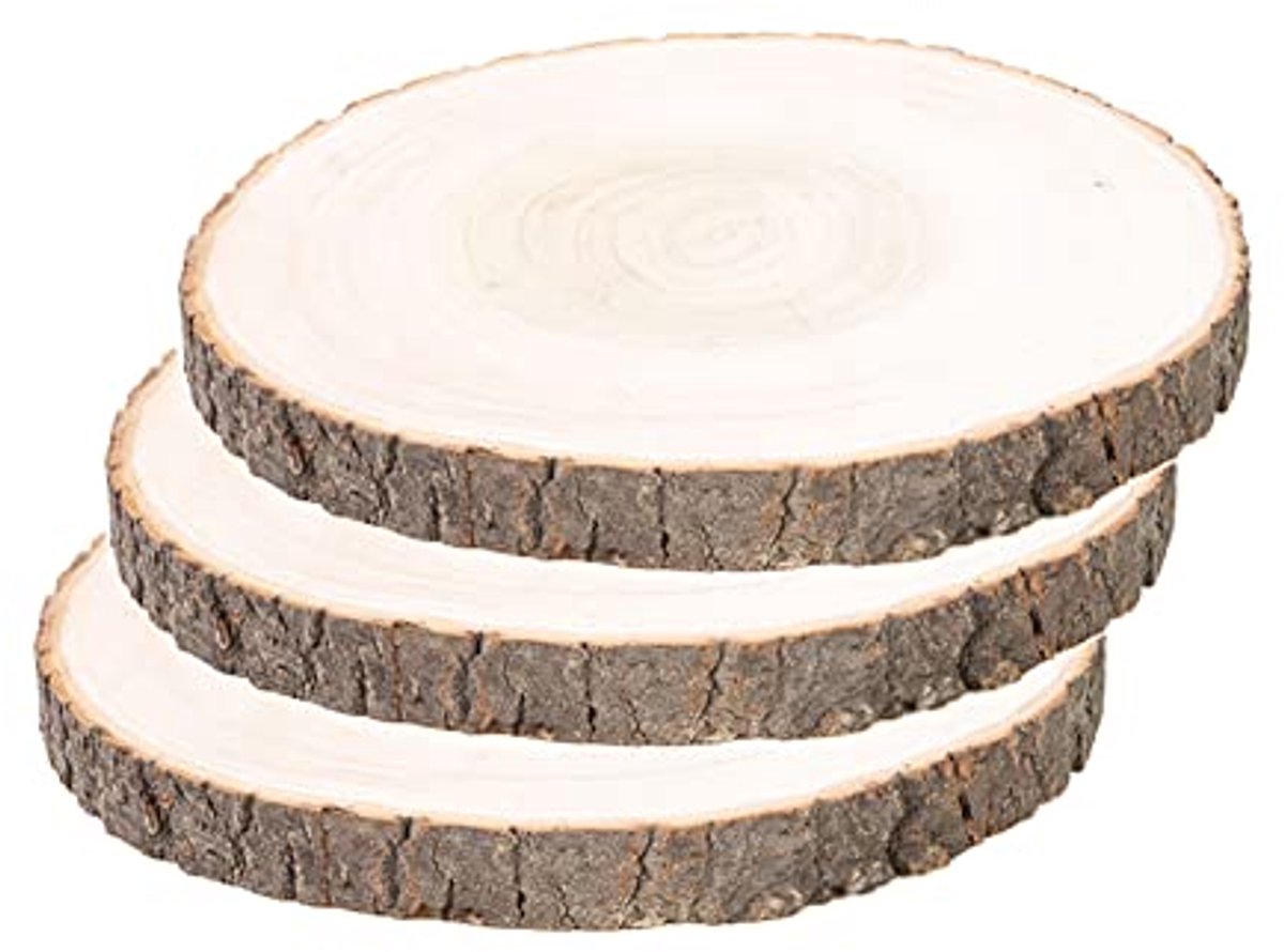Houten schijven voor doe-het-zelf handwerk, 3 stuks, onafgewerkt, 18-20 cm, voor bruiloften en kerstdecoratie