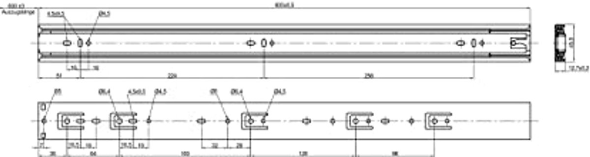 Volledig uittrekbare Ladegeleiders met Zelfsluiting - Hoogte 45 mm, Lengte 600 mm, Max. Belastbaarheid 45 kg