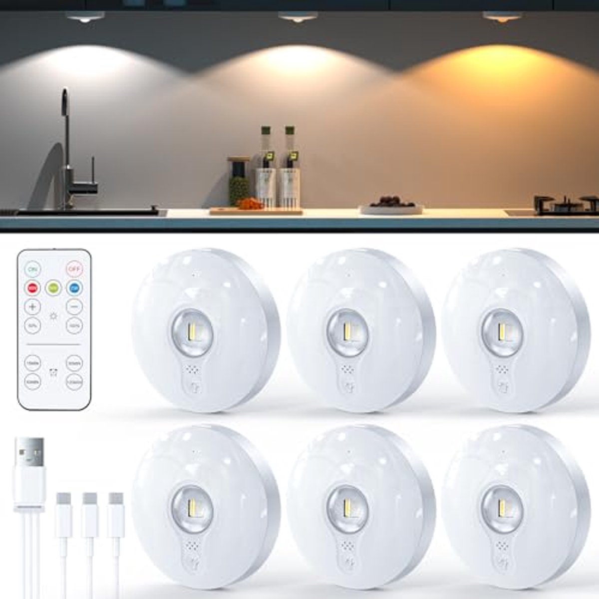 Draadloze USB-oplaadbare LED-spotlamp met accu en afstandsbediening voor onderbouw- en kas
