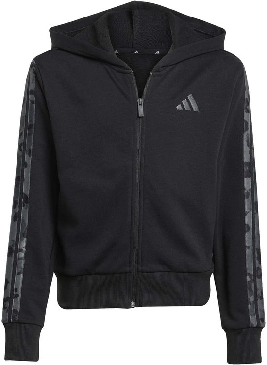 Sweat à capuche Adidas noir avec bandes camouflage sur les manches, capuche et logo.