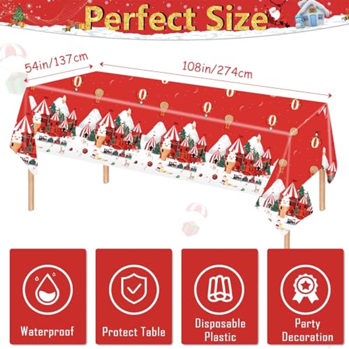 Tafelkleed voor Kerstfeest - 2 Stuks, Waterdicht, 137 x 274 cm, Rechthoekig, Kerstdecoratie