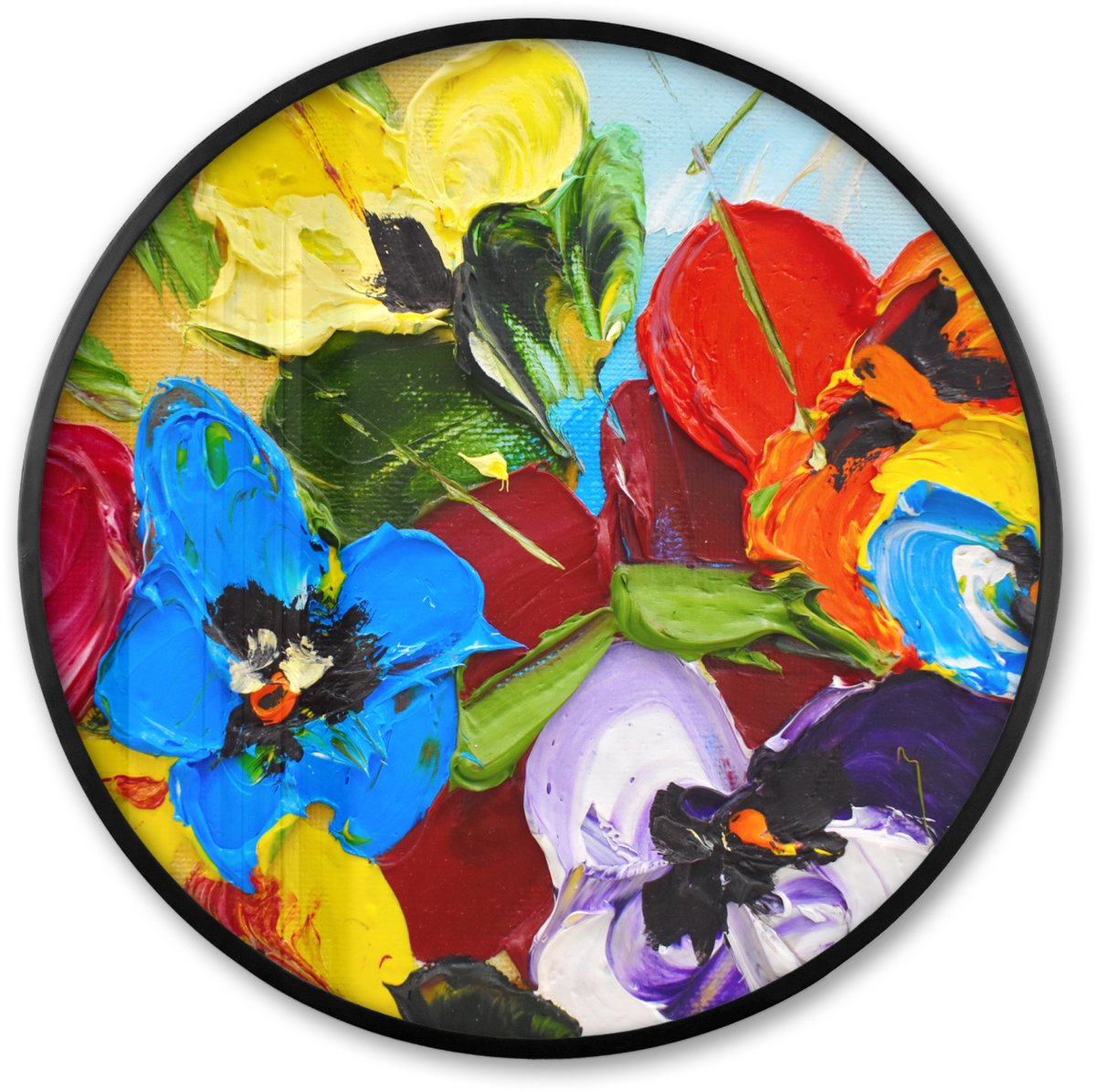FrameYourWall Poster in lijst Rond - Fotolijst 80x80 cm - Posters - Olieverf - Schilderij - Bloemen - Ronde posterlijst zwart - Decoratie - Wanddecoratie woonkamer - Muurdecoratie slaapkamer Multicolor