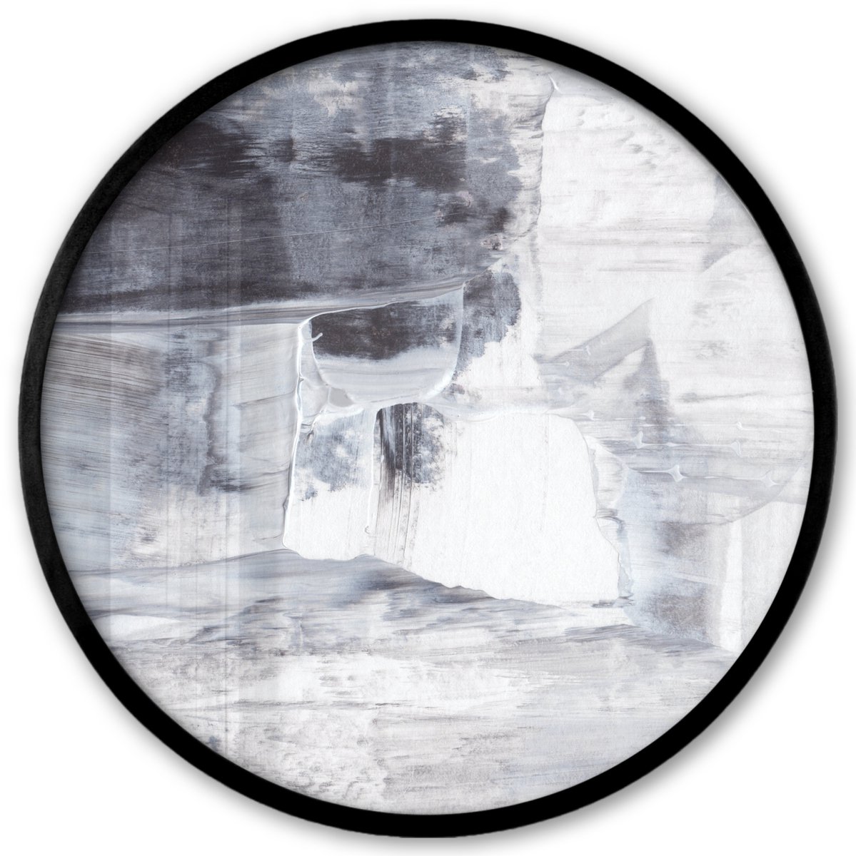 FrameYourWall Poster in lijst Rond - Fotolijst 40x40 cm - Posters - Kunst - Verf - Wit - Zwart - Grijs - Ronde posterlijst zwart - Decoratie - Wanddecoratie woonkamer - Muurdecoratie slaapkamer Multicolor
