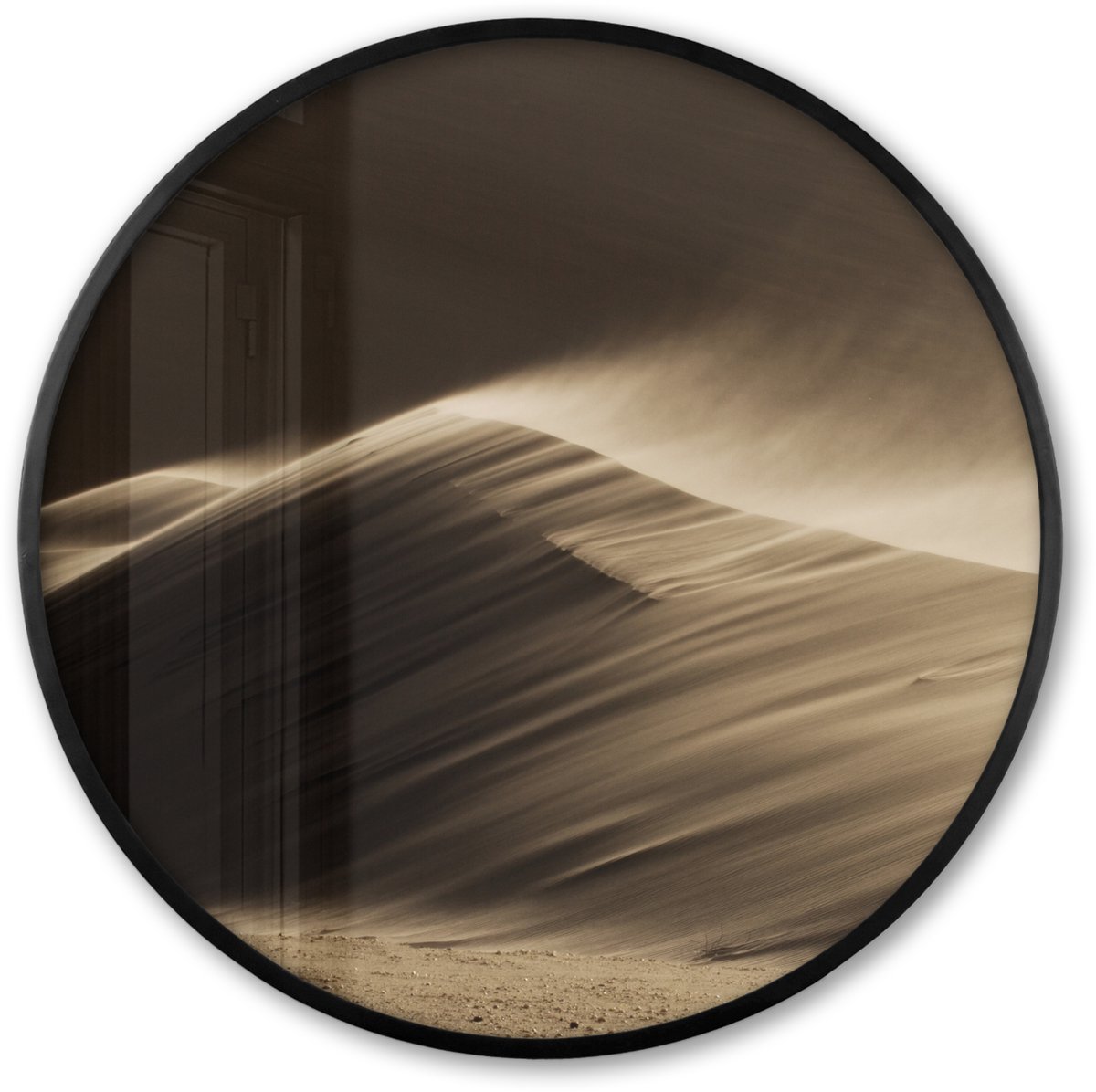 FrameYourWall Poster in lijst Rond - Fotolijst 60x60 cm - Posters - Woestijn - Zand - Natuur - Duin - Ronde posterlijst zwart - Decoratie - Wanddecoratie woonkamer - Muurdecoratie slaapkamer