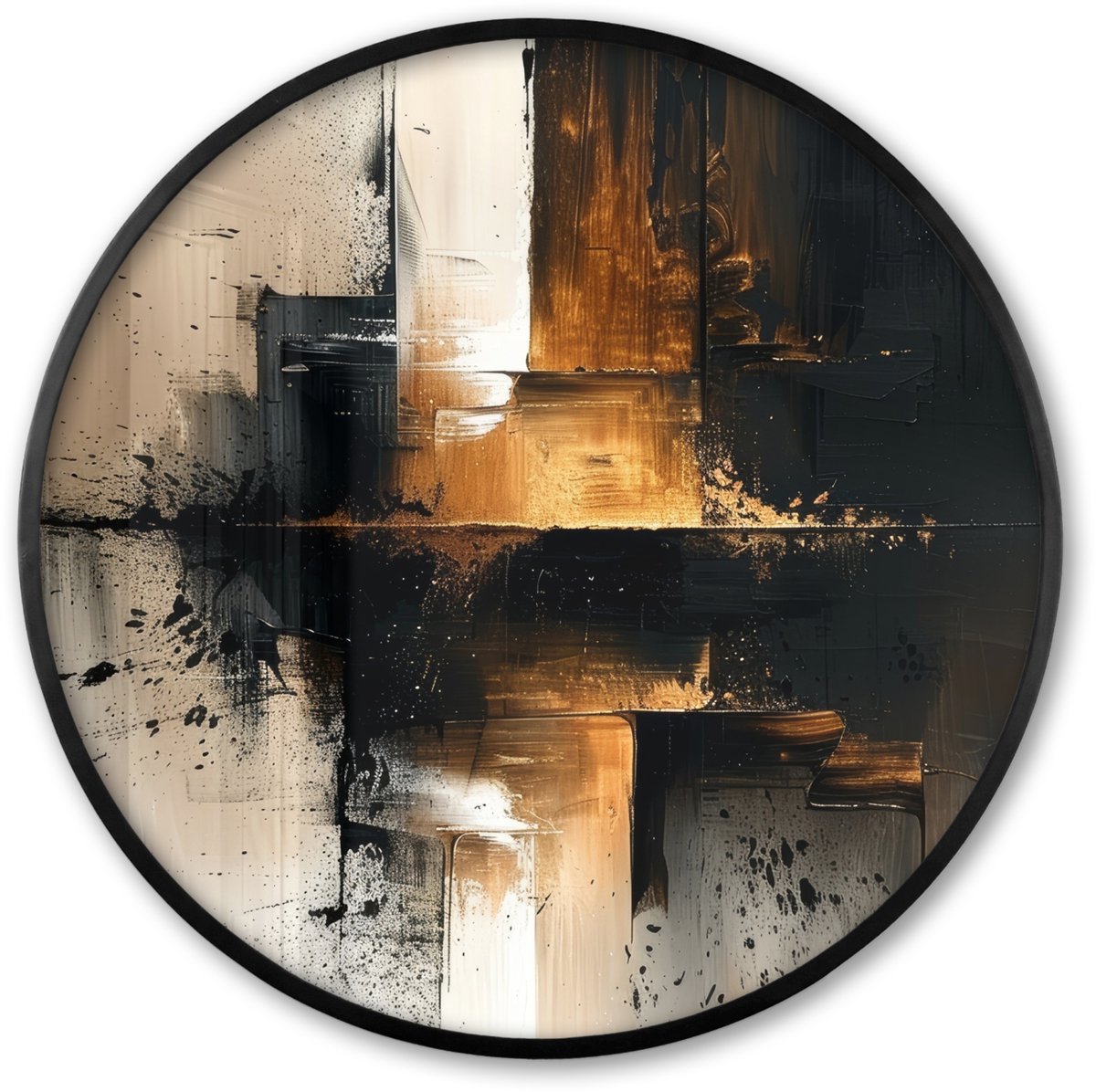 FrameYourWall Poster in lijst Rond - Fotolijst 60x60 cm - Posters - Modern - Zwart - Verf - Goud - Ronde posterlijst zwart - Decoratie - Wanddecoratie woonkamer - Muurdecoratie slaapkamer Modern - Verf