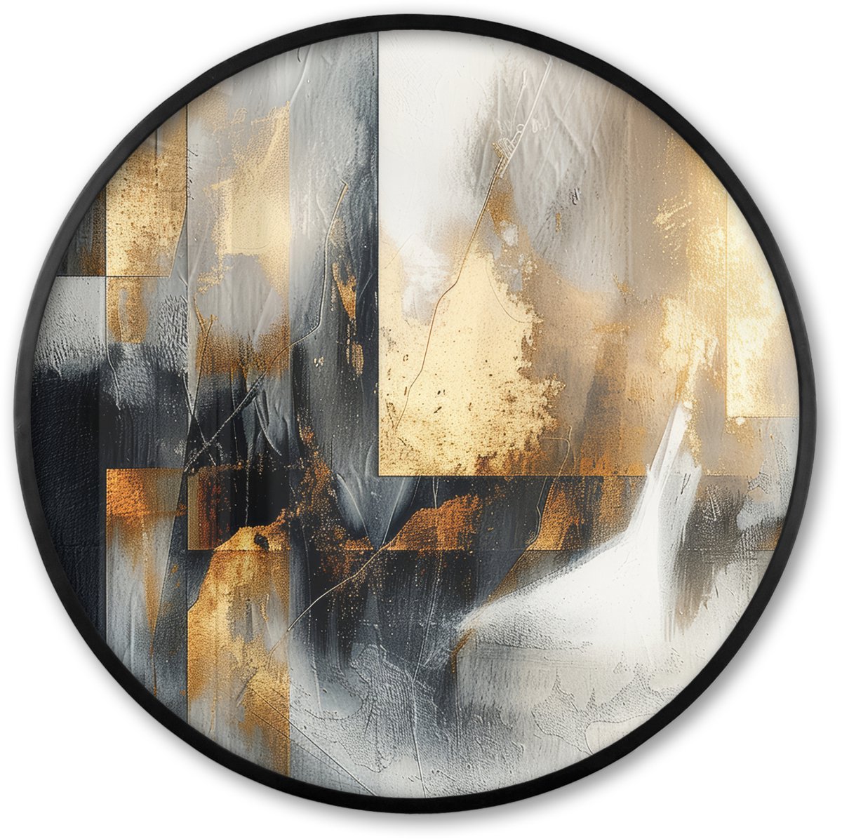 FrameYourWall Poster in lijst Rond - Fotolijst 80x80 cm - Posters - Kunst - Goud - Zilver - Abstract - Ronde posterlijst zwart - Decoratie - Wanddecoratie woonkamer - Muurdecoratie slaapkamer