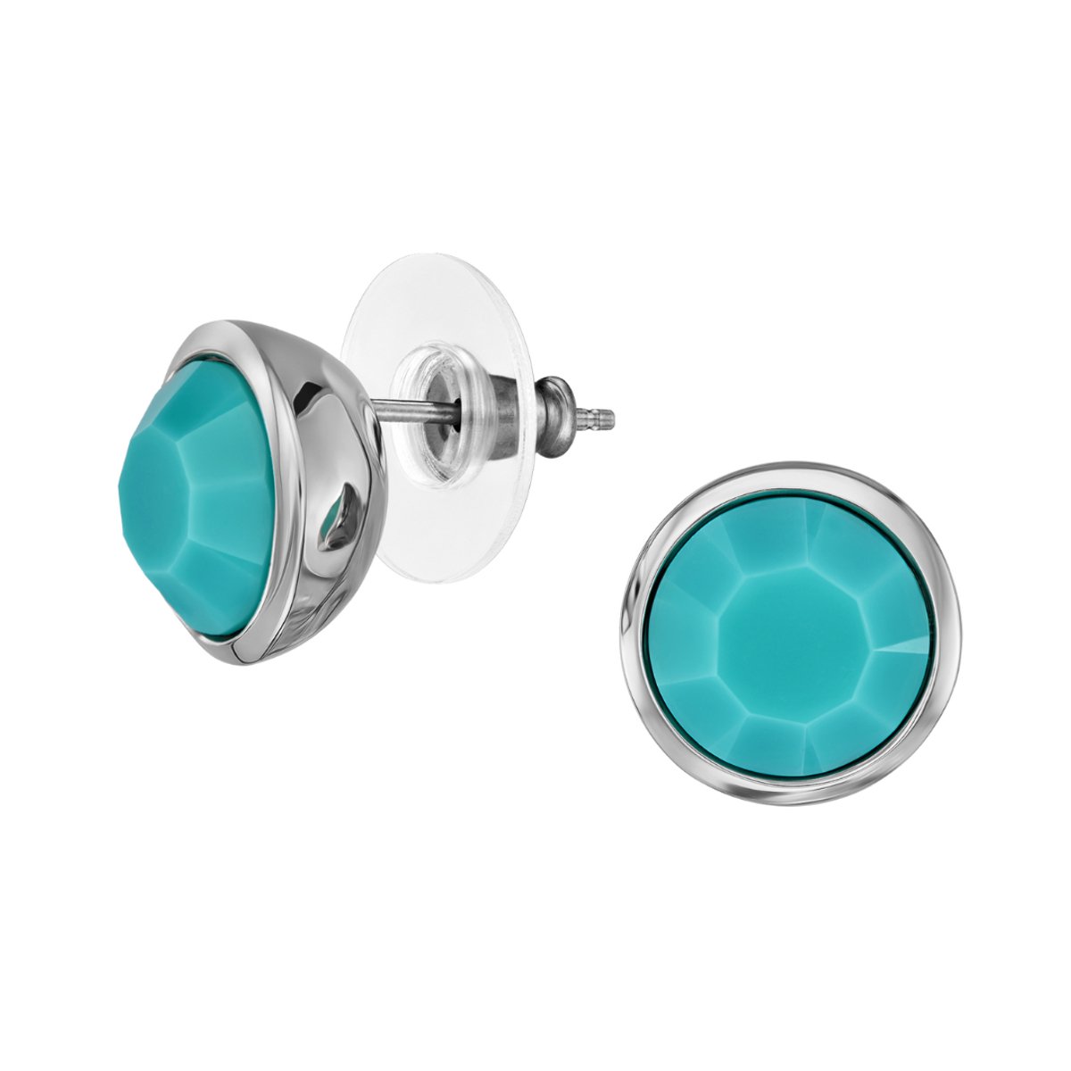 Traveller Oorbellen - Oorstekers Dames - Zilverkleurig - Kristal - Turquoise - Geplatineerd - 10 mm - 157857