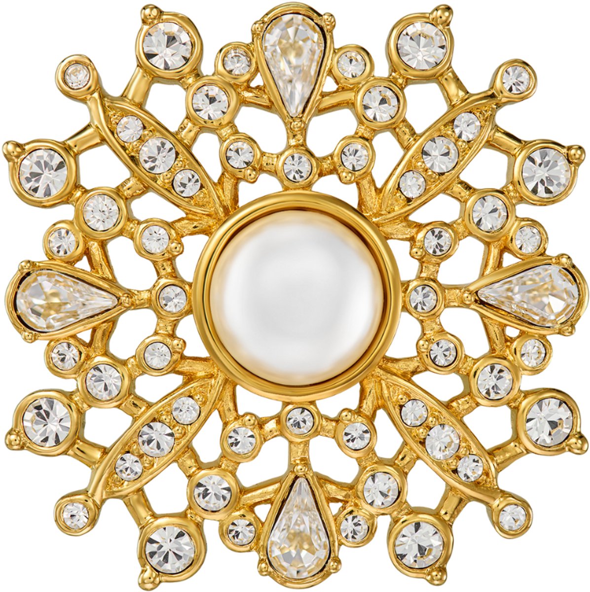 Traveller Broche - Broches Dames - 22kt Verguld - Halve Parel - 10mm - Wit - Kristallen - 33 mm - 157846