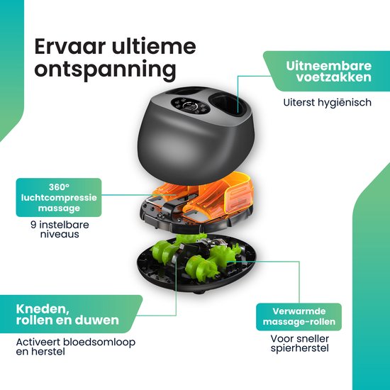 Shiatsu Voetmassage apparaat - Foot massager - Voetmassage apparaat neuropathie – Massageapparaat Luchtcompressie – Bloedsomloop – Warmte functie