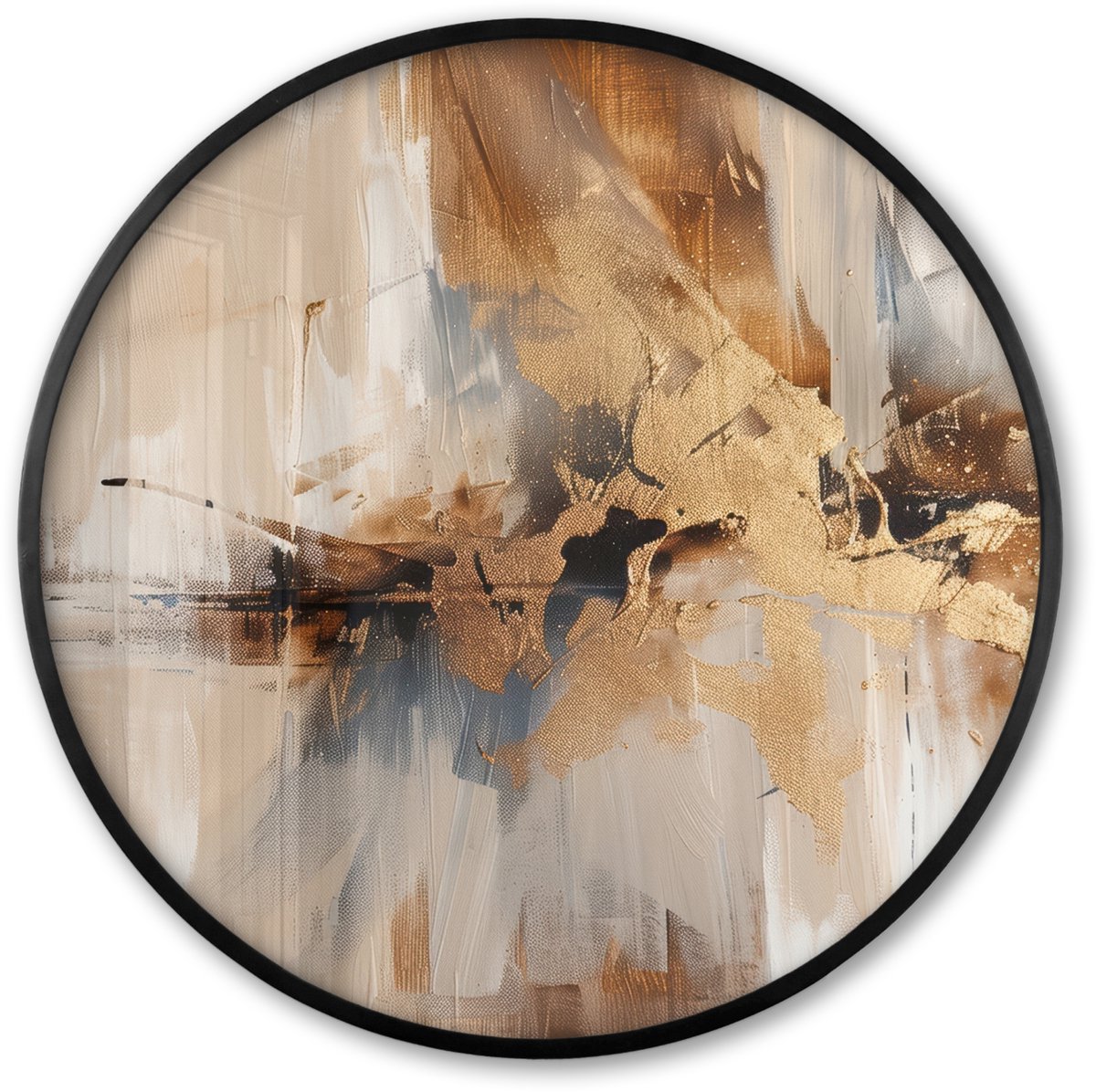 FrameYourWall Poster in lijst Rond - Fotolijst 80x80 cm - Posters - Modern - Bruin - Abstract - Beige - Ronde posterlijst zwart - Decoratie - Wanddecoratie woonkamer - Muurdecoratie slaapkamer