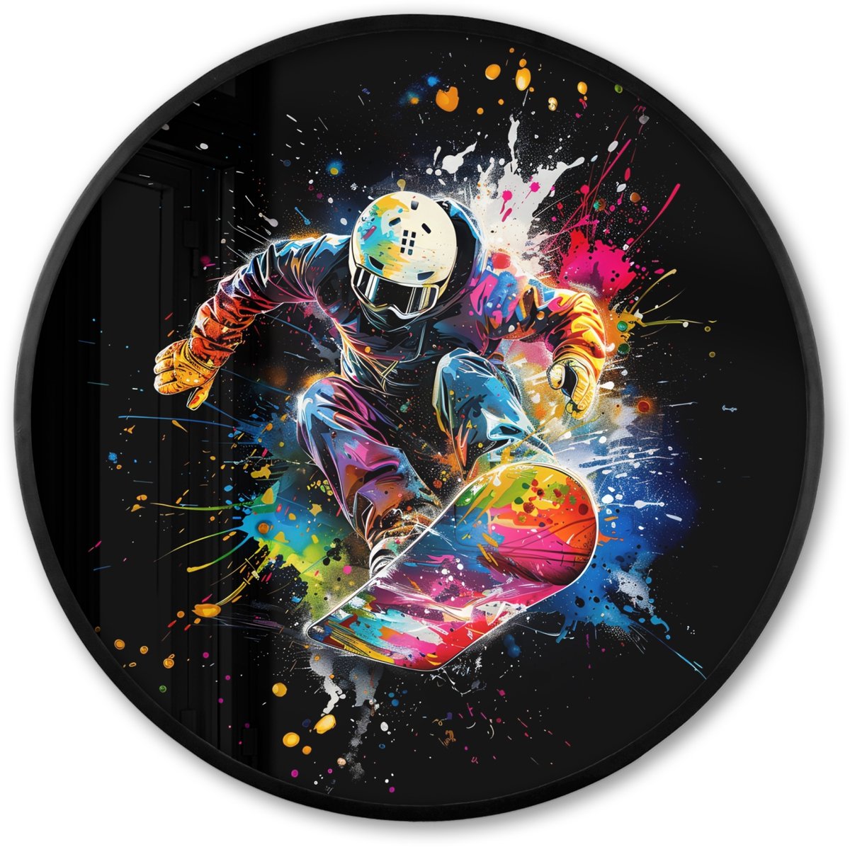FrameYourWall Poster in lijst Rond - Fotolijst 80x80 cm - Posters - Graffiti - Sport - Snowboarden - Wintersport - Ronde posterlijst zwart - Decoratie - Wanddecoratie woonkamer - Muurdecoratie slaapkamer