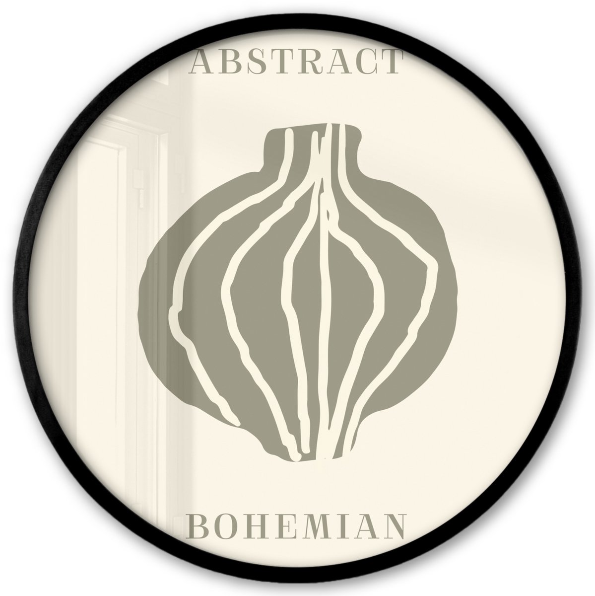 FrameYourWall Poster in lijst Rond - Fotolijst 40x40 cm - Posters - Boho - Groen - Abstract - Ronde posterlijst zwart - Decoratie - Wanddecoratie woonkamer - Muurdecoratie slaapkamer Multicolor