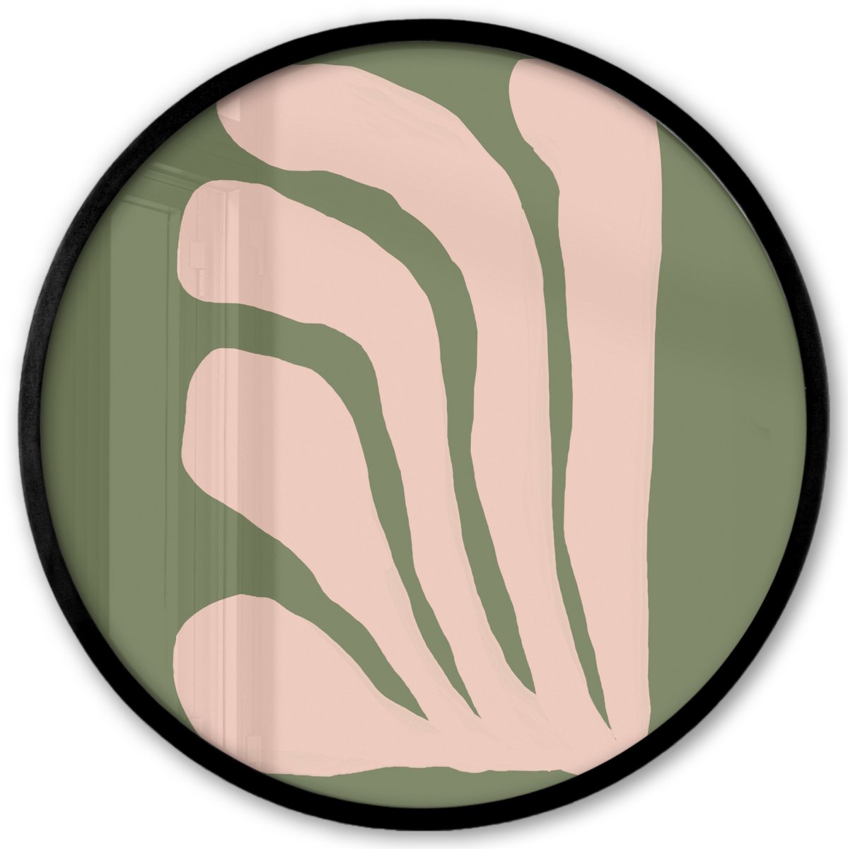 FrameYourWall Poster in lijst Rond - Fotolijst 40x40 cm - Posters - Abstract - Natuur - Pastel - Roze - Ronde posterlijst zwart - Decoratie - Wanddecoratie woonkamer - Muurdecoratie slaapkamer Groen