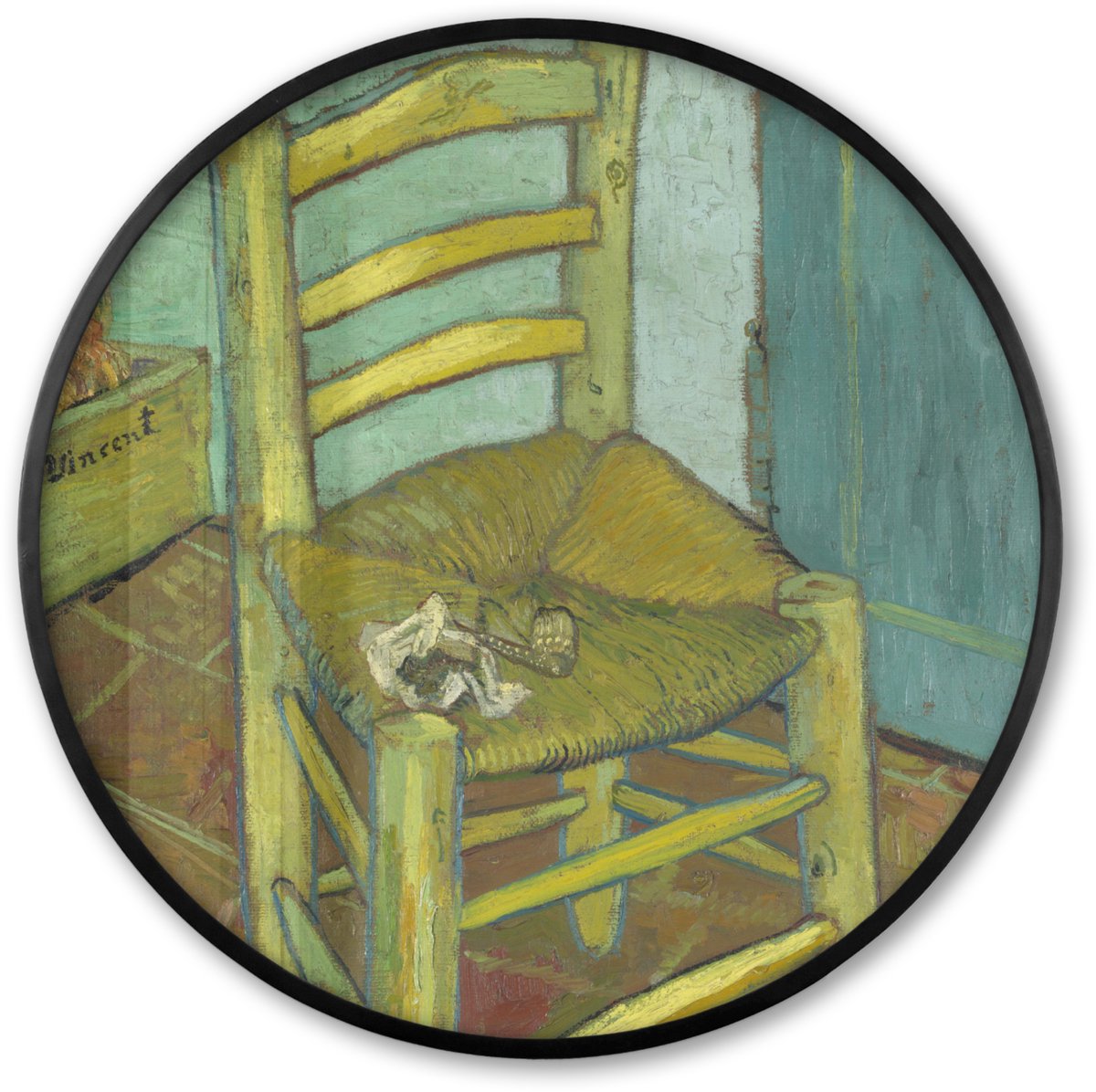 FrameYourWall Poster in lijst Rond - Fotolijst 60x60 cm - Posters - Vincents stoel - Vincent van Gogh - Ronde posterlijst zwart - Decoratie - Wanddecoratie woonkamer - Muurdecoratie slaapkamer Multicolor