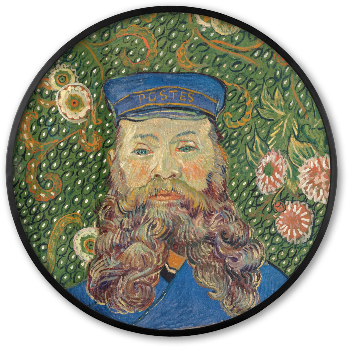 FrameYourWall Poster in lijst Rond - Fotolijst 60x60 cm - Posters - Portret van postbode Joseph Roulin - Vincent van Gogh - Ronde posterlijst zwart - Decoratie - Wanddecoratie woonkamer - Muurdecoratie slaapkamer Multicolor