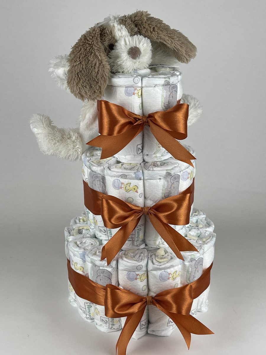 Chouette-Chouette | Luiertaart Neutraal | Kraamcadeau | Geboorte Jongen Meisje | Babyshower | Tuttle Hond David Koper