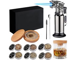 Smoker Set voor Whiskey - Whiskey Smoker met 6 Hout Chips en Flambé Branders - Cocktail Smoker Set voor Dranken, Eten en Bourbon - Cadeau voor Vader, Man en Cocktail Liefhebbers