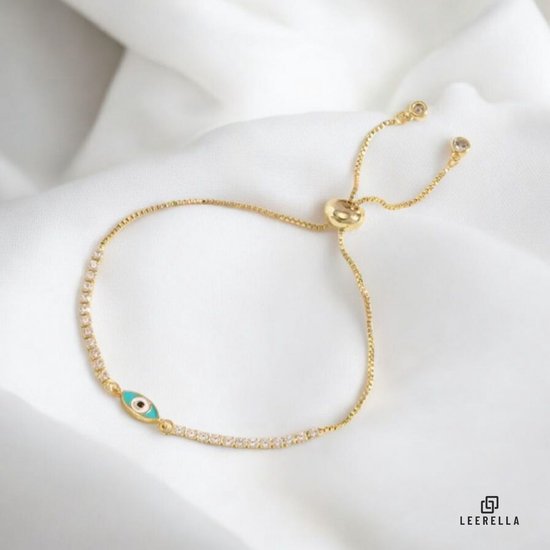 Leerella Élégant Bracelets en Acier Inoxydable Doré Protection Contre le Mauvais Œil - Bijoux Unique pour Femme Réglable 16-22 cm