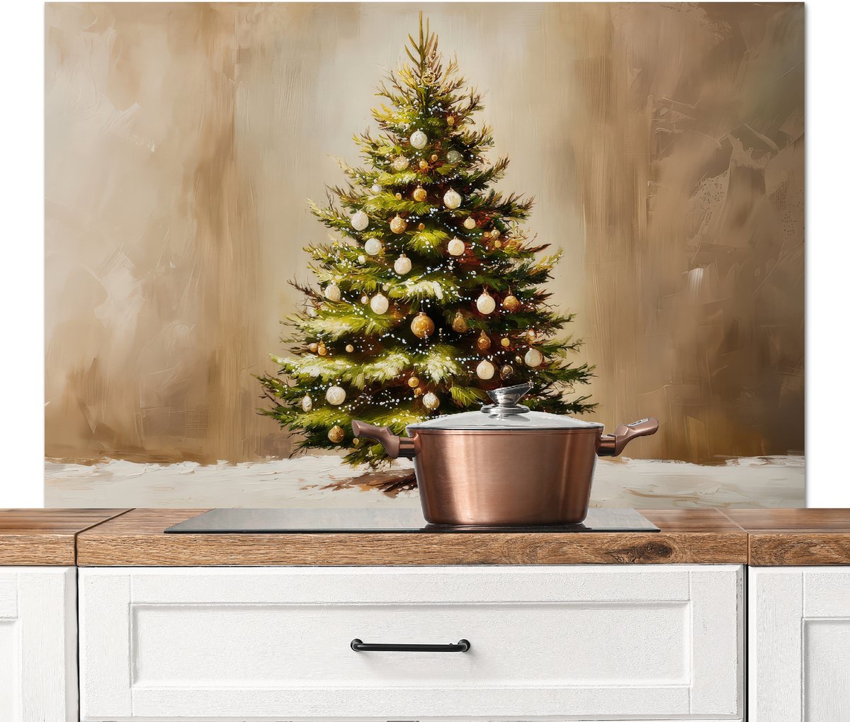 Spatscherm keuken 120x80 cm - Kookplaat achterwand Kerst - Sfeer - Groen - Muurbeschermer - Spatwand fornuis - Hoogwaardig aluminium