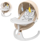 Elovia Elektrische Wipstoel - Muziek en Swing Opties - 5 Punts Gordel - Khaki- Babyschommel- Schommelstoel - Beren kussen- Baby Swing Incl Eetbord