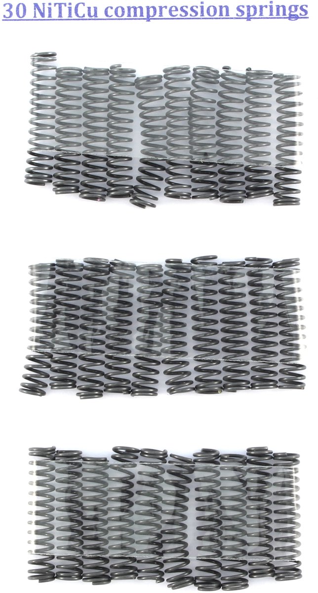 30 Nitinol veertjes, vormgeheugenlegering NiTiCu, 70 °C activering