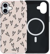 xoxo Wildhearts All Yours - Double Layer - Hoesje geschikt voor iPhone 17 MagSafe case - Siliconen hoesje met hartjesprint - Hartjes - Magnetisch telefoonhoesje - Magneet case - Optimale bescherming - Dubbele beschermlaag - Beige - Zwart
