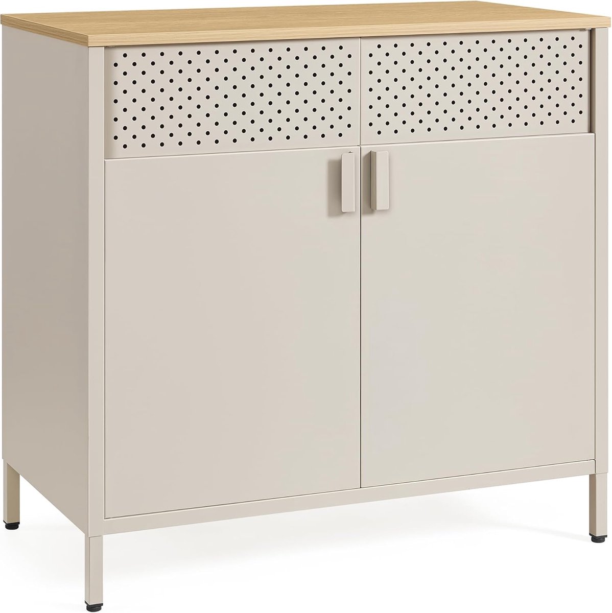 Metalen Opbergkast met Dubbele Deuren – Industriële Kast met Magneetsluiting, Verstelbare Plank & Stalen Frame – 40x80x76 cm – Zandbeige & Natuurbeige – Dressoir, Woonkamerkast & Kantoorkast - Ganeey