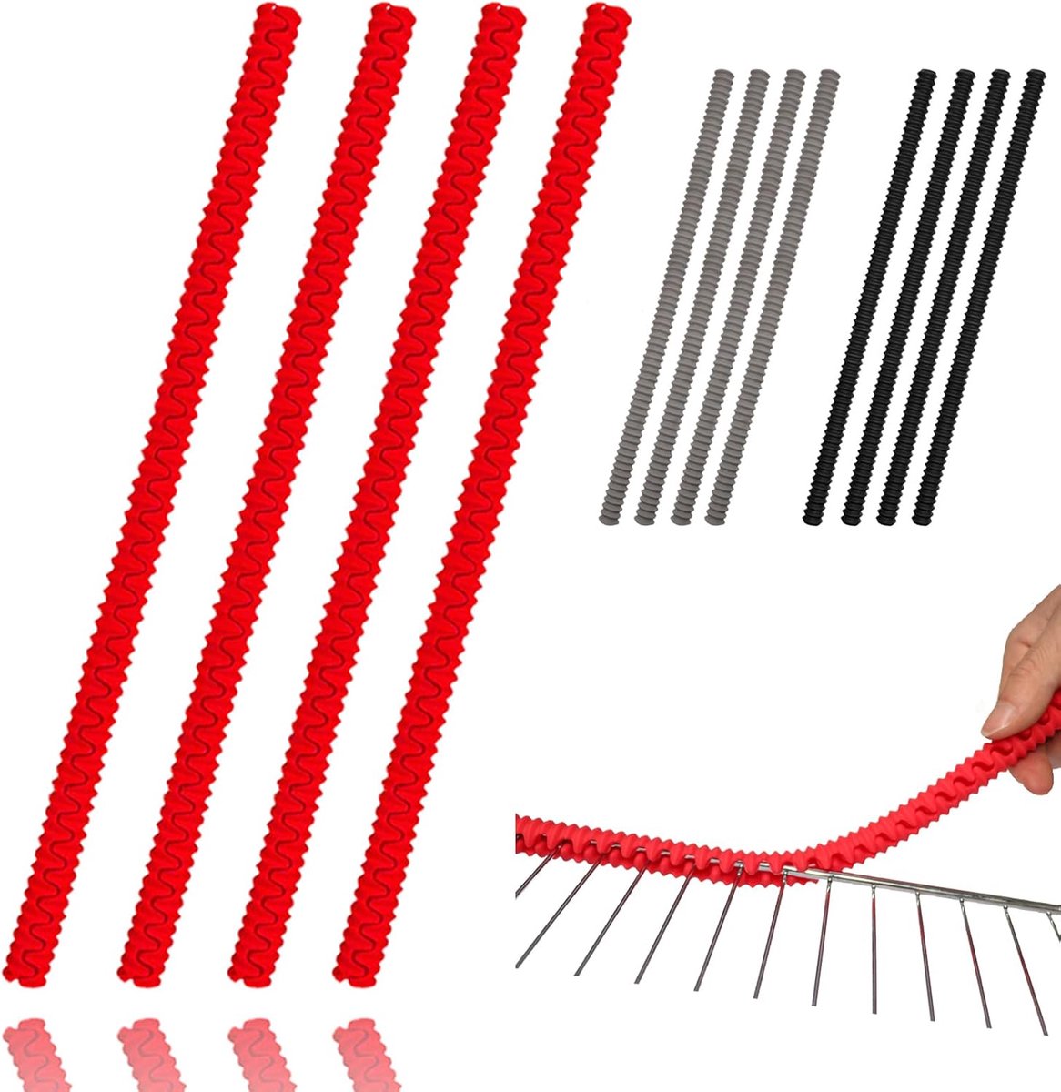 Daity Ovenroosterbeschermers - 4-pack hittebestendige siliconen roosterbeschermers ter voorkoming van brandwonden en littekens - keukengadgets en accessoires - 35 cm lang (rood)