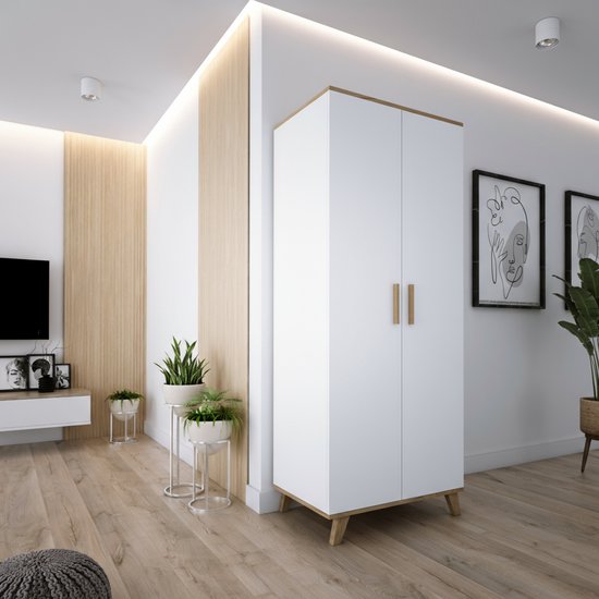 Meubel Square - Armoire SINDI - Wit - Chêne - 80 cm - Armoire