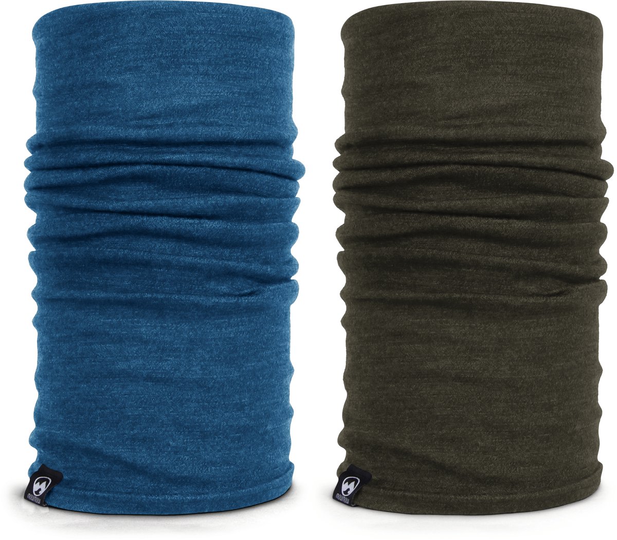 MowMow 2-pack Merino Nekwarmer - Sjaal - Multifunctionele hoofdbescherming - Sport - Wintersport - Blauw + Groen